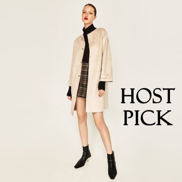 Zara Jackets & Blazers - EUC Zara cream beige ivory faux suede button up collarless jacket